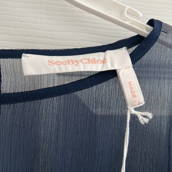 New SeeByChloe Blue Night Georgette Blouse - Picture 5 of 11